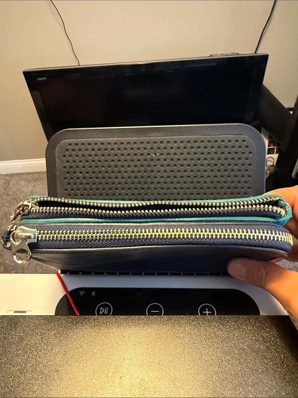 Teal Suede Zip Clutch Bag - Women